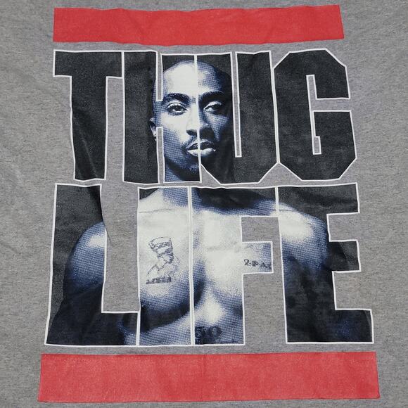 2 Pac Grey Unisex Tee (Fruit Of the Loom) "Thug Life" - Size Large - Picture 2 of 4